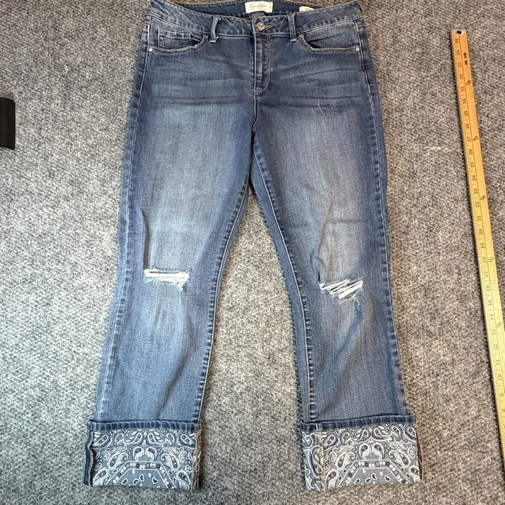 Jessica Simpson Arrow Straight leg jeans size 31 distressed bandanna cuffed